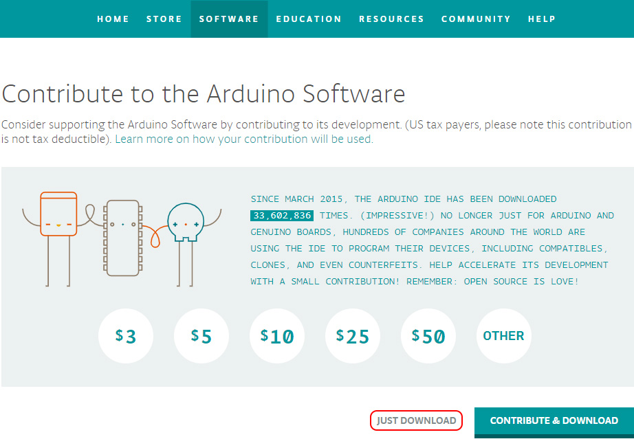 Страница для скачивания Arduino IDE